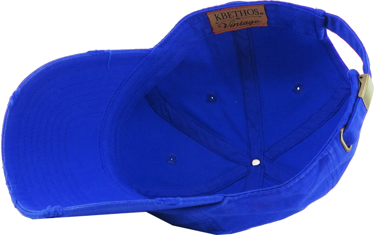 Royal Blue Distressed Vintage Baseball Cap Inside Turned Over View
